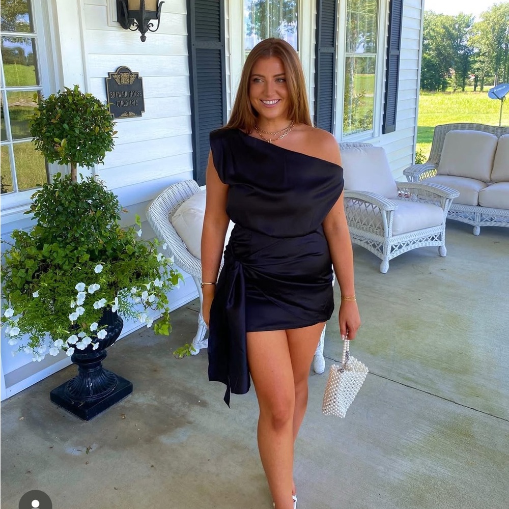 Black Satin Dress off shoulder NWT